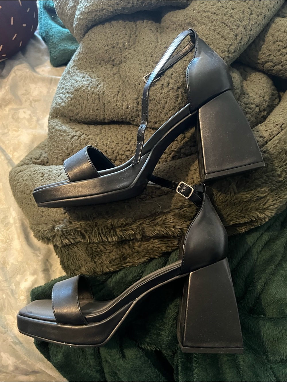 Women's Black Platform Block Heel Sandals Size 8
